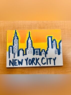 New York City Skyline Canvas Wall Art in Yellow and Navy - Unbranded